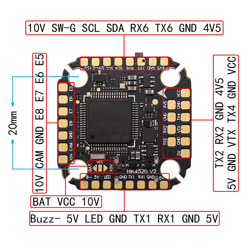HAKRC F405 V2 Mini FC ICM42688P Dual BEC 5V/2.5A 10V/2A OSD Barometer Black Box 16M 2-6S 20x20mm ثقب التركيب لطائرة RC FPV بدون طيار
