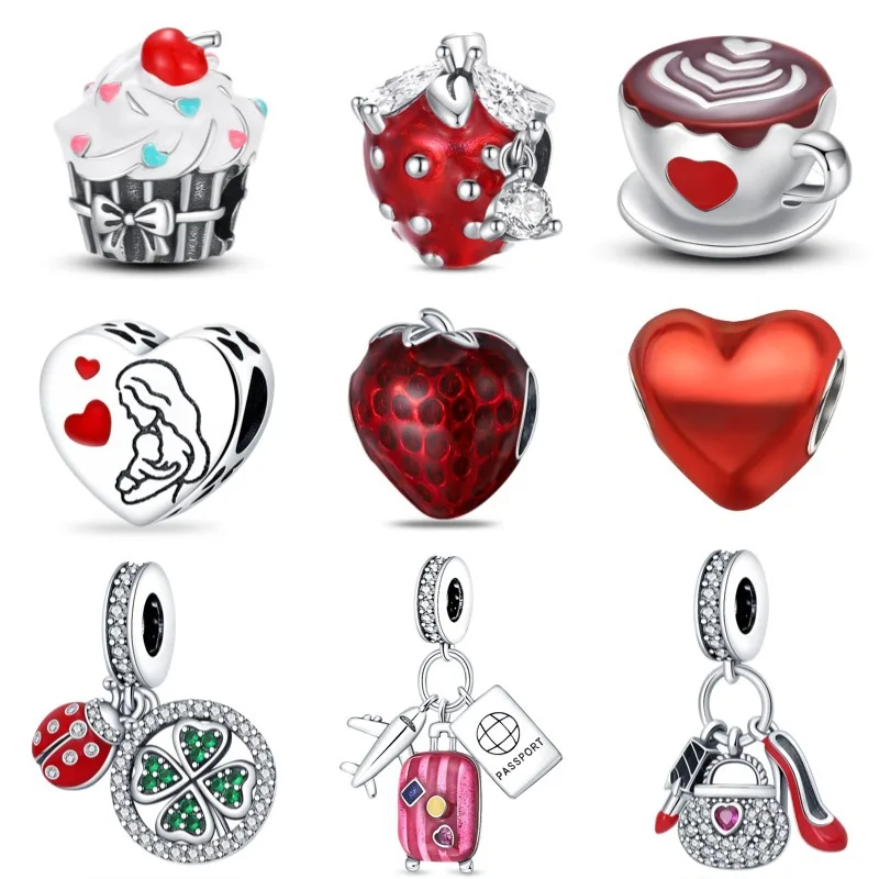 Factory direct sale cross-border white copper heart-shaped red beads coffee cup pendant string jewelry DIY