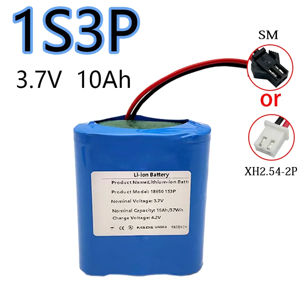 3.7V 10000mAh 18650 Lithium Battery 1S3P For Fishing LED Light Bluetooth Speaker 4.2V Emergency Light Backup XH2.54-2P SM Plug