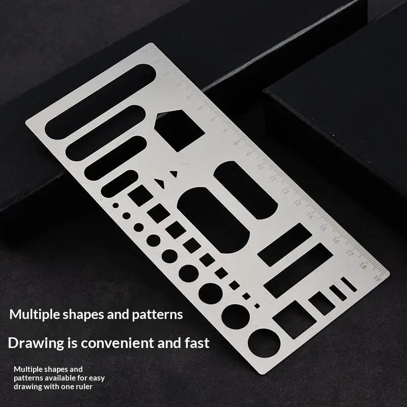 [ZY]Geometric Ruler Pattern Planner Steel Ruler Multifunctional Hollow-Out Stainless Steel Metal Drawing Doodling Ruler[ZY]