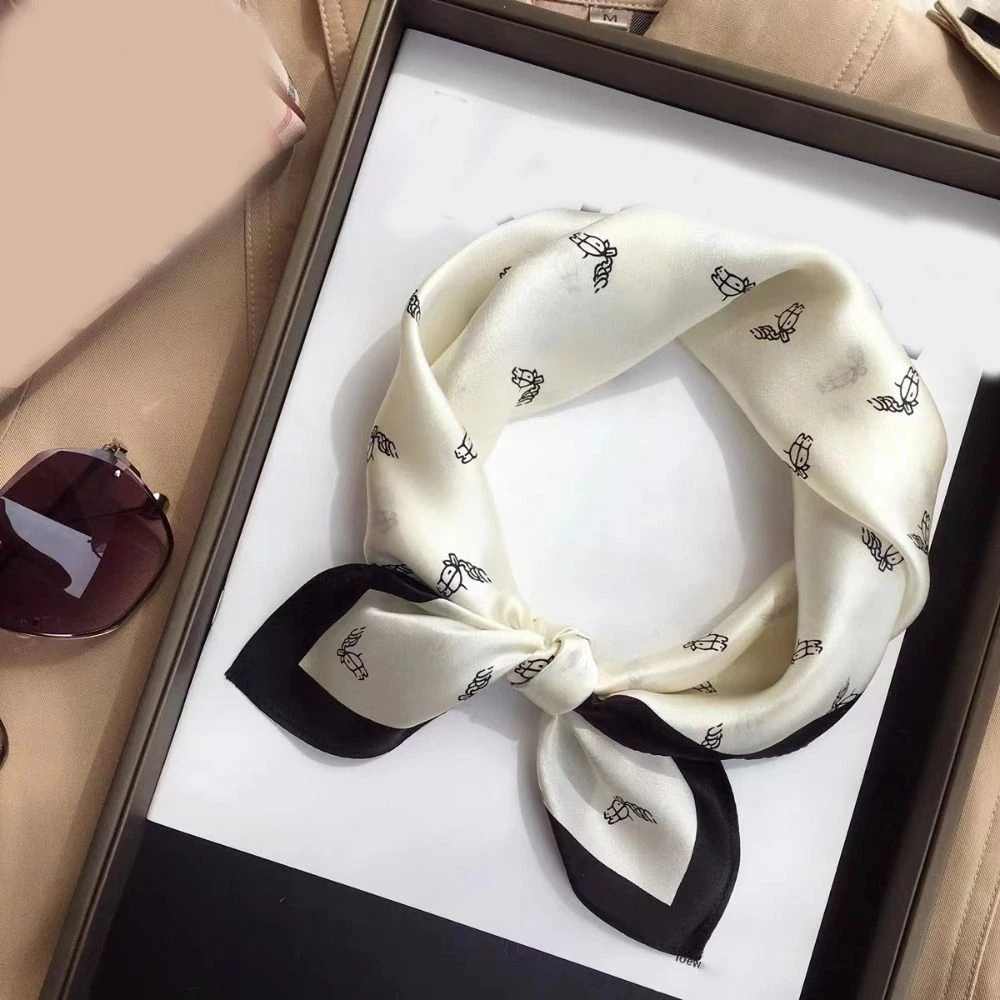 Syal Sutra Wanita 70Cm Baru Syal Selendang Multifungsi Gambar Cetak Bunga Dasi Leher Wanita Nyaman Elegan Musim Panas