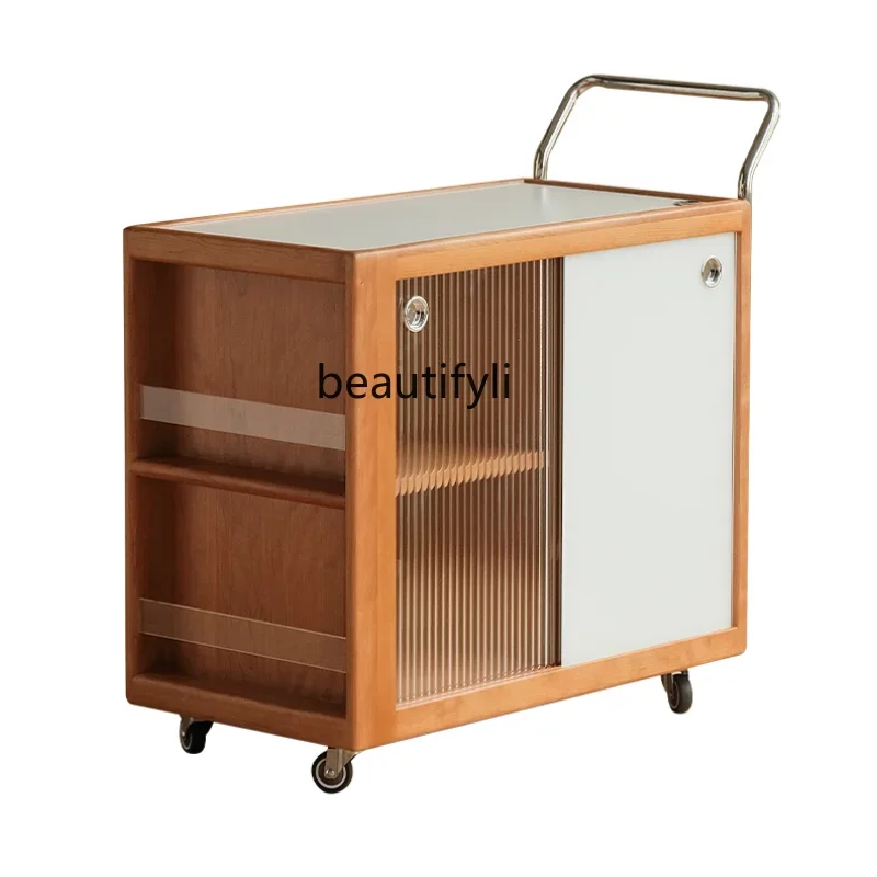 

S Japanese StyleMobile Sofa Side Table Nordic Balcony Tea Cabinet Trolley Small Tea Table Tea Table Storage living room furnitur