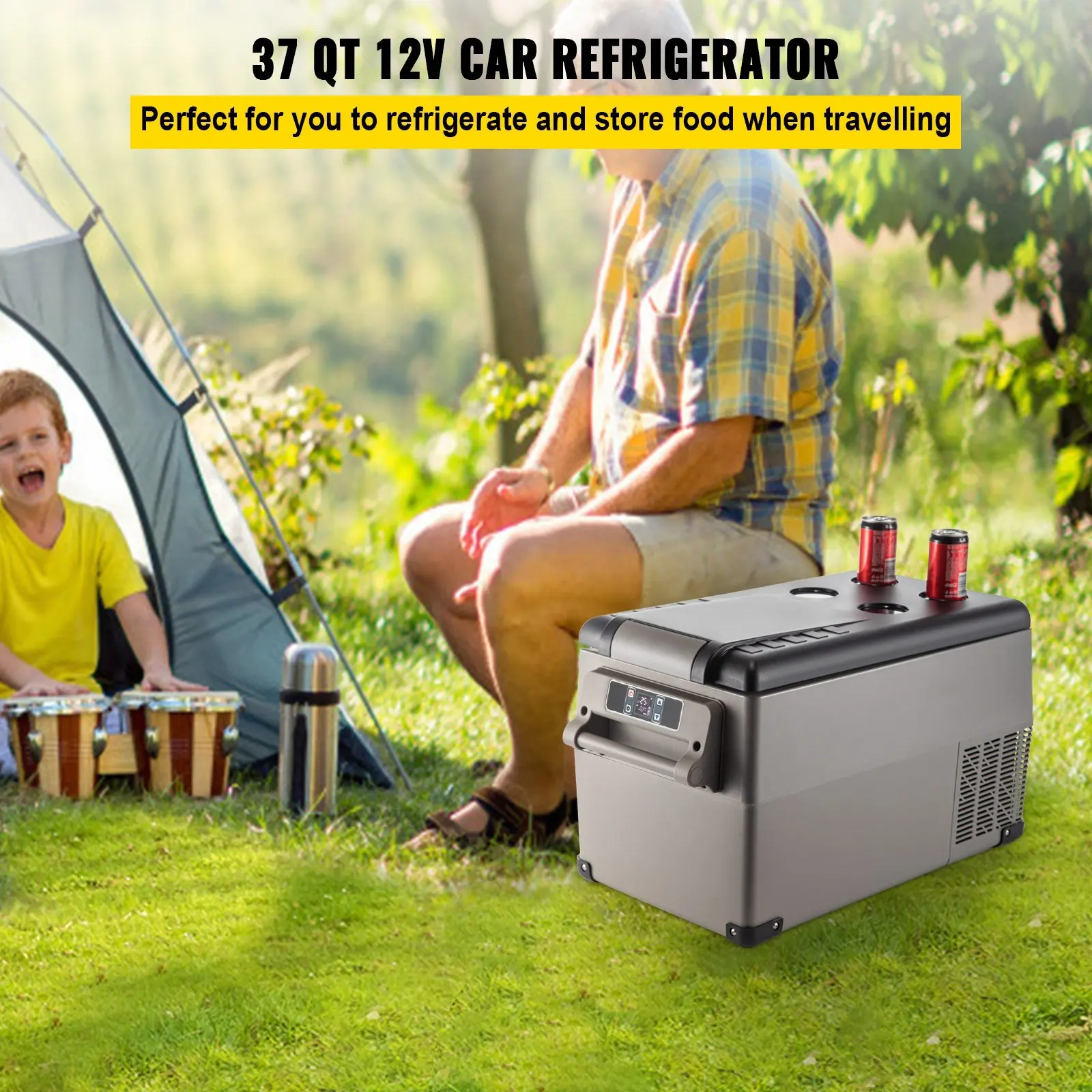 VEVOR Portable Refrigerator 37 Quart(35 Liter),12 Volt Refrigerator App Control(-4°F~68°F), Car Refrigerator Dual Zone