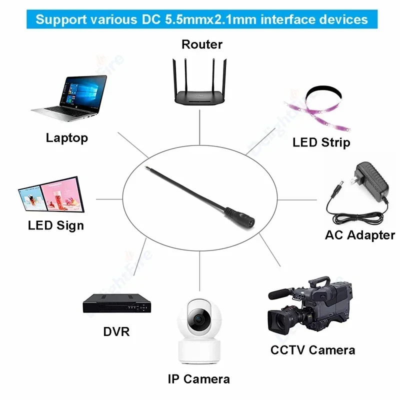 DC Power Pigtail Cable Jack Plug Adapter 5.5mm 2.1mm Female Male Plug LED Strip Extension Wire Connector For WS2812B Connector