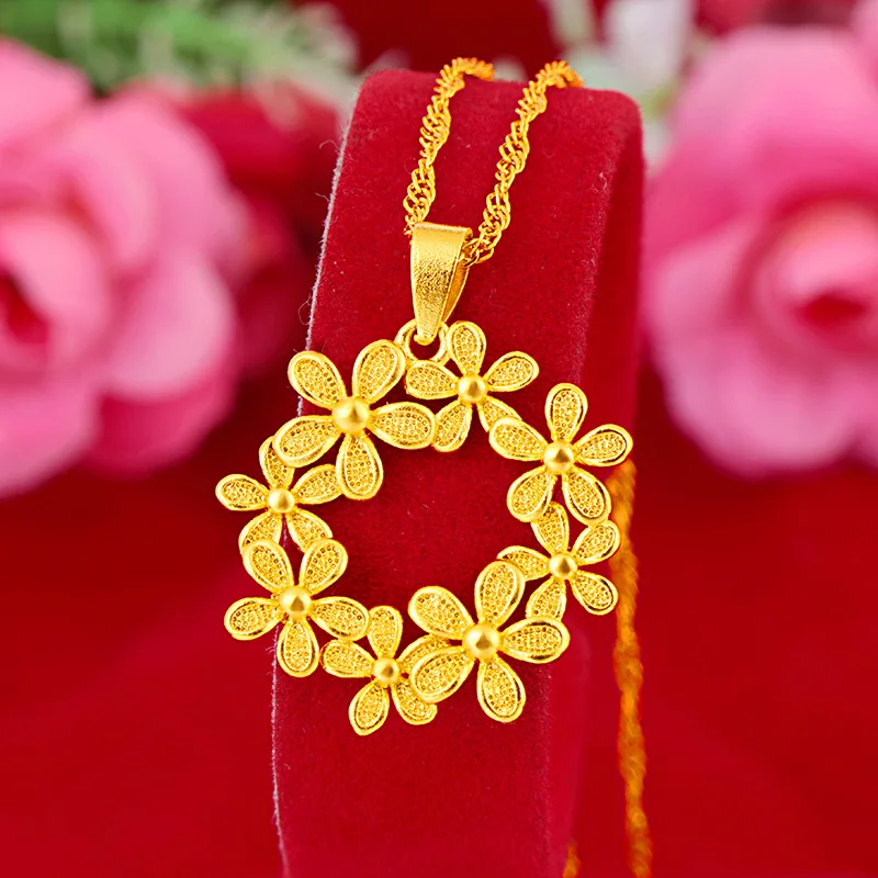 

Pure Gold Gold Fashion Flower Pendant Women's Gold 24k Jewelry Necklace Accessories