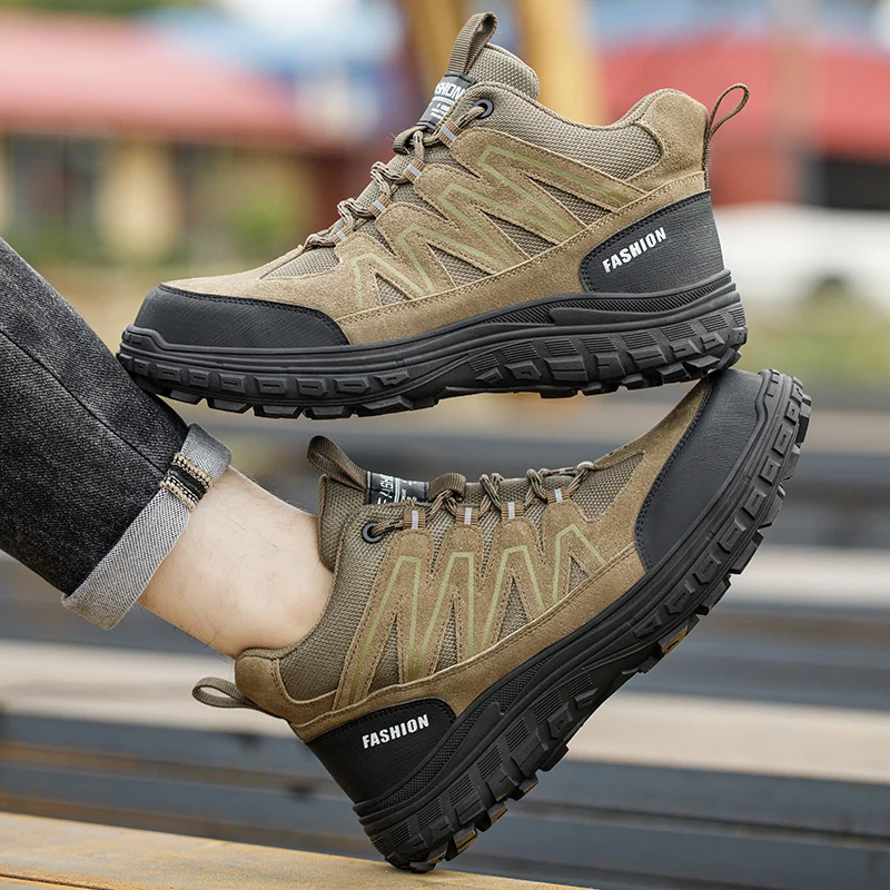 Zapatos de trabajo de seguridad para hombre, puntera de plástico con perforación antiapagado, botas de protección laboral informales aisladas para exteriores, calzado seguro