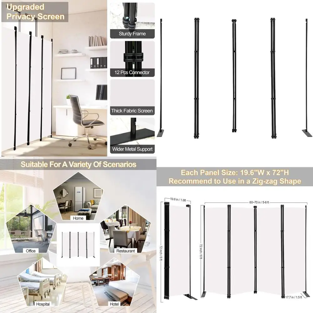 

Складные перегородки для конфиденциальности высотой 6 футов, белые 4-панельные перегородки для внутренних перегородок