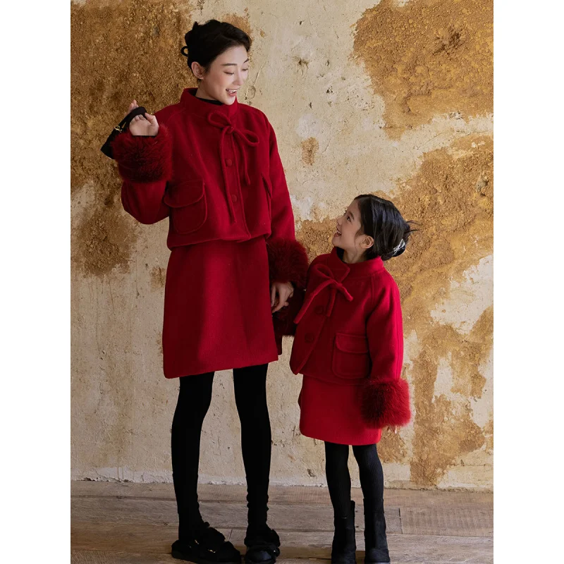 

Высококачественное пальто из искусственного кашемира со съемными большими шерстяными рукавами для родителей и детей, интернет-знаменитости, для мамы и дочки, 2 комплекта