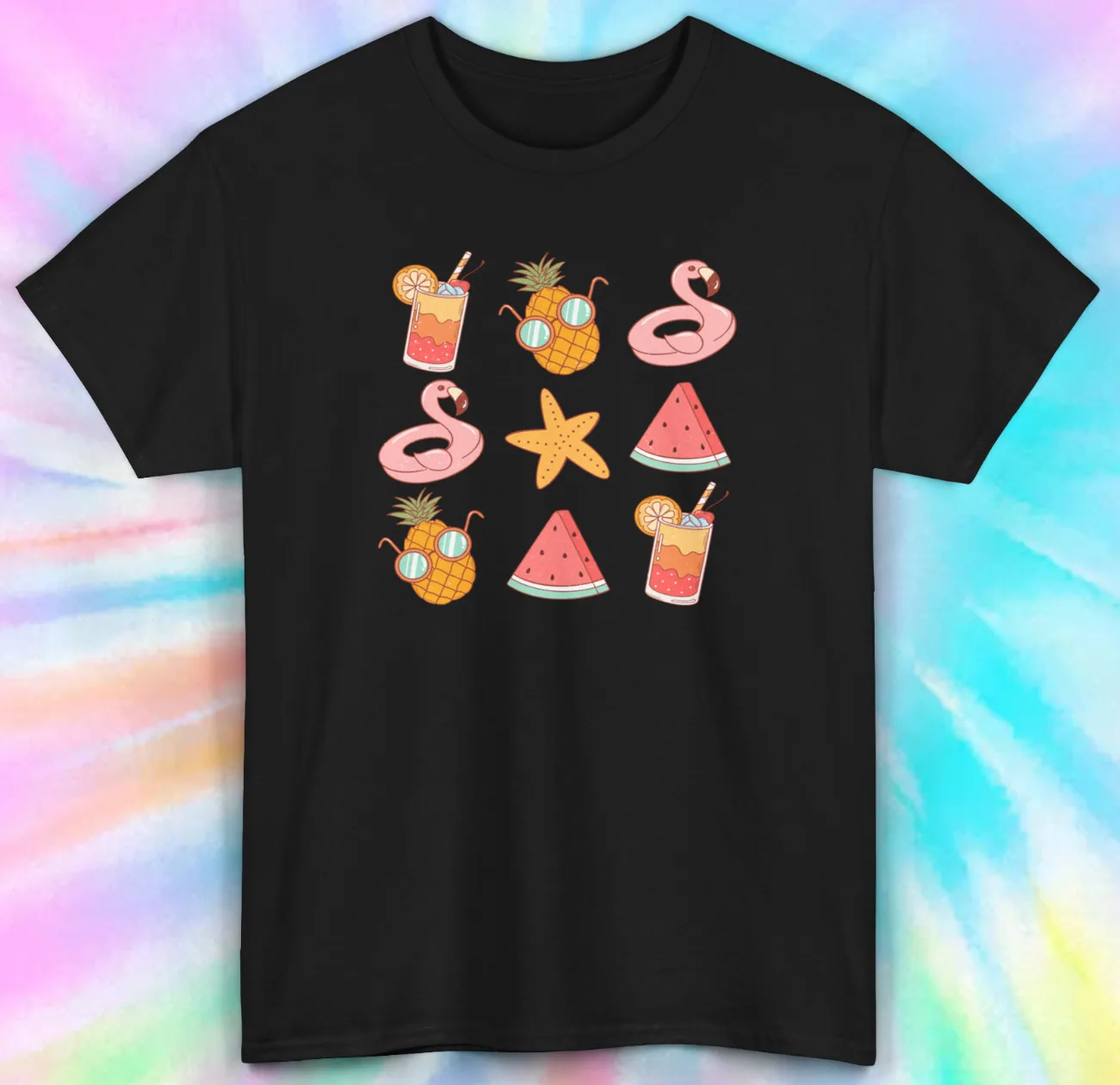 

Summer Fun Icons Tee | Pineapple Flamingo Watermelon | Beach Party Shirt | S-5XL