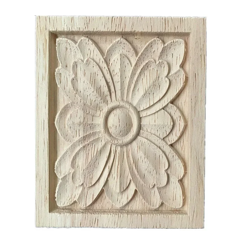 10cm Wood Appliques Onlays Unpainted DIY Decorative Wood Carved Onlay Appliques Bed Door Cabinet Wardrobe Furniture Accessories