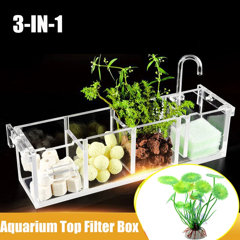 

Fish Tank External Filter Box Acrylic Filters 3 In 1 Dry and Wet Separation Small Silent External Suspend Aquariums Drip Box
