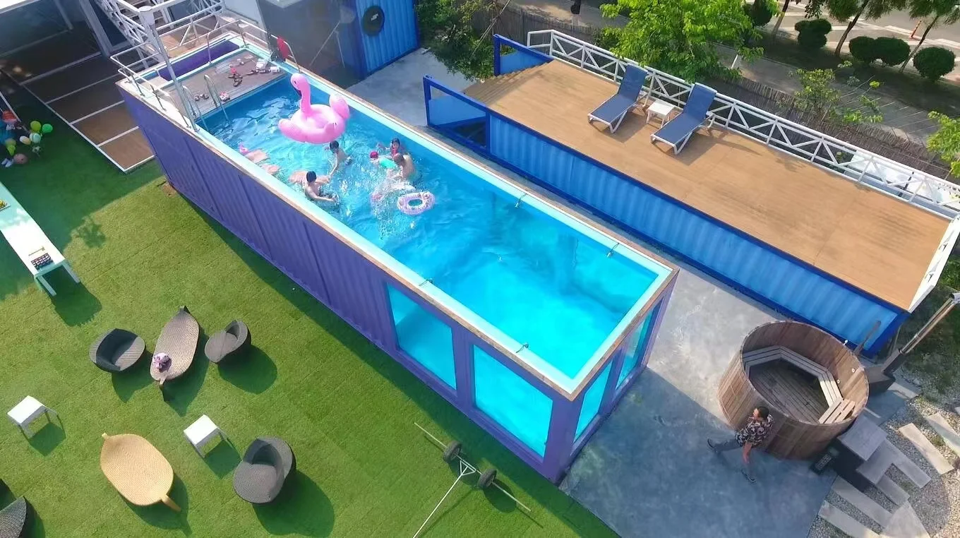 Контейнерный бассейн, большой семейный бассейн длиной 20 футов/40 футов, прочный, устойчивый к коррозии стальной каркас, простой в установке надземный бассейн