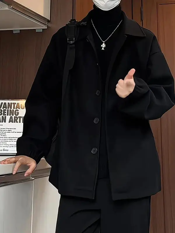 

Мужское шерстяное пальто с утолщенным воротником-стойкой, свободного кроя, большого размера, зимнее, с хлопковым наполнителем, универсальное, модное, из полиэфирного волокна