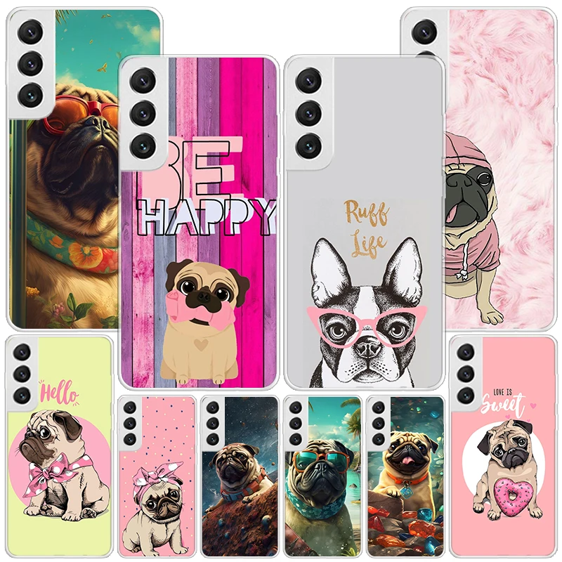 Capa de Celular Personalizada com Estampa de Cães Pug Fofos para Samsung Galaxy S24 S25 Edge S26 Ultra S23 S22 S21 Plus S20 FE