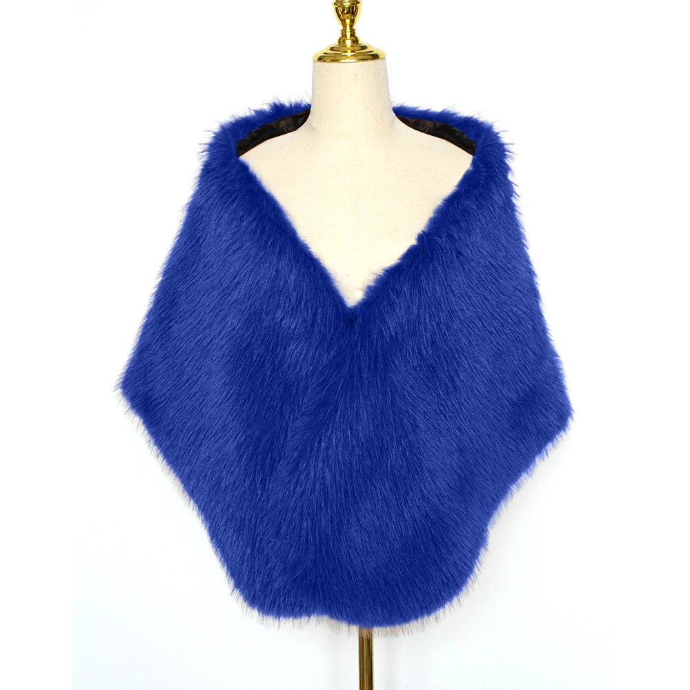 

Синяя роскошная женская модная шаль из искусственного лисьего меха для вечерней вечеринки, свадебного платья, накидки, свадебные шали, куртки, зимний длинный шарф
