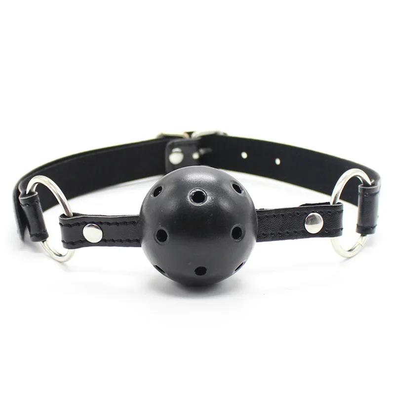 PU Leather Couple Gag Ball Bondage Restraints Open Mouth Breathable Sex Harness Strap BDSM Gag Toy for Women Cosplay