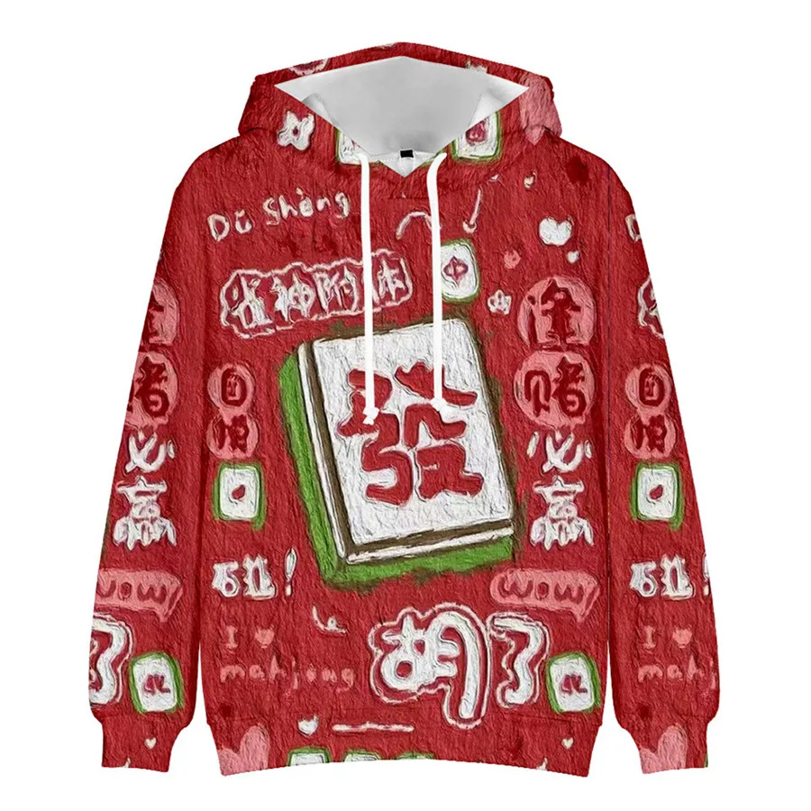 

Chinese Style Mahjong Hoodies Retro Long Sleeve Loose Casual Outerwear Clothes Men and Women Autumn and Winter