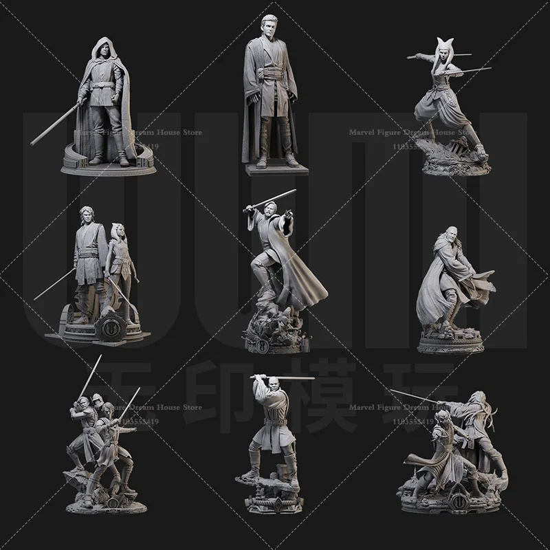 

1/24 1/18 Scale Stars Wars Jedi-Knight Luke Anakin Jedi Master Obi DIY Self-assembled GK 3D Resin Un-panited White Doll Toys