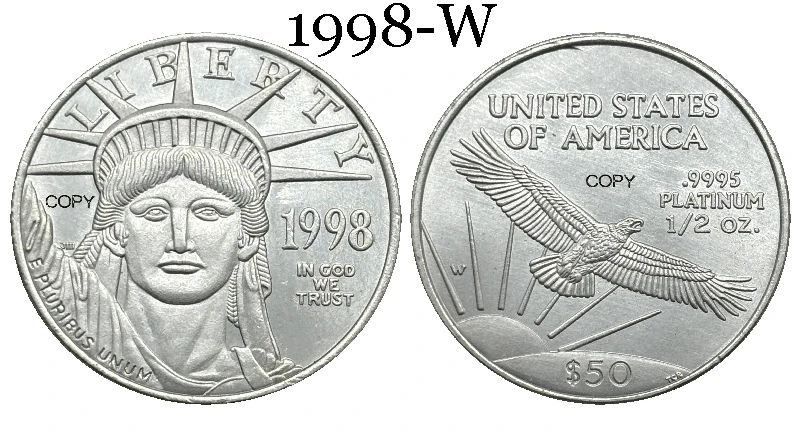 نسخ أمريكي عملات تذكارية قابلة للتحصيل ، الولايات المتحدة ، نسر أمريكي بلاتيني ، مطلي بالفضة ، plus W الحرية ، 50 دولار