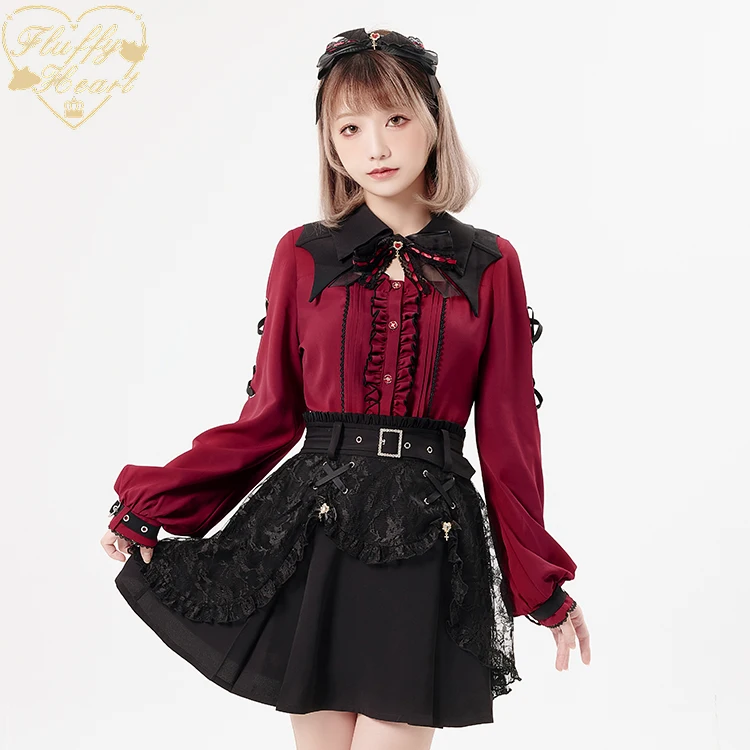 Japanese Style Lace Drill Buckle Belt Double Layer Skirt Lolita Spring Summer High Waist Lace Short Mini Skirt Sweet Girls