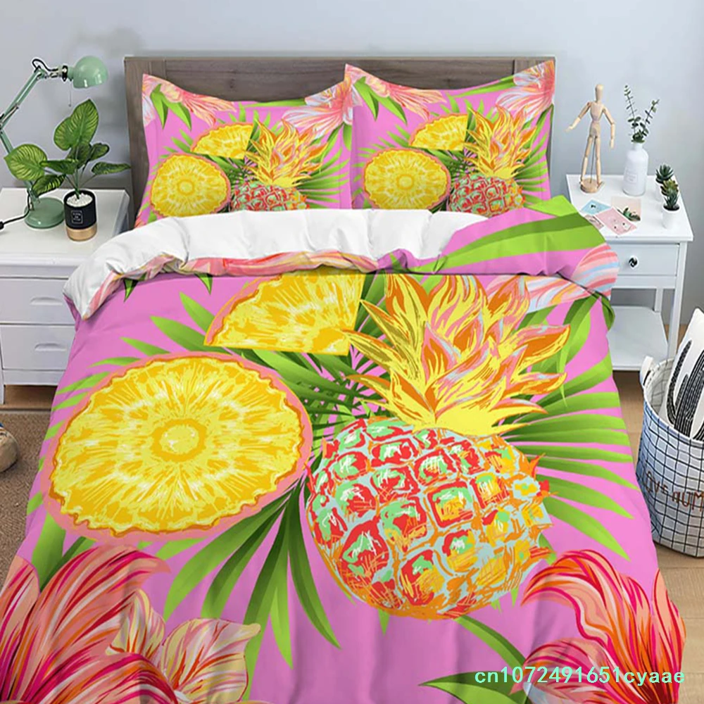 Fruit Pineapple Queen King Duvet Cover 3D Yellow Tropical Fruit Bedding Set Plants Comforter Cover 2/3pcs Polyester Quilt Cover