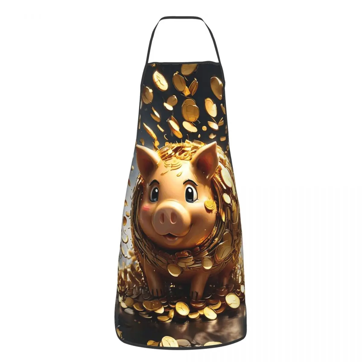 Gold Coins Flying Cute Golden Piggybank Apron Chef Baking Tablier Sleeveless Bib Kitchen Cleaning Pinafore for Women Men