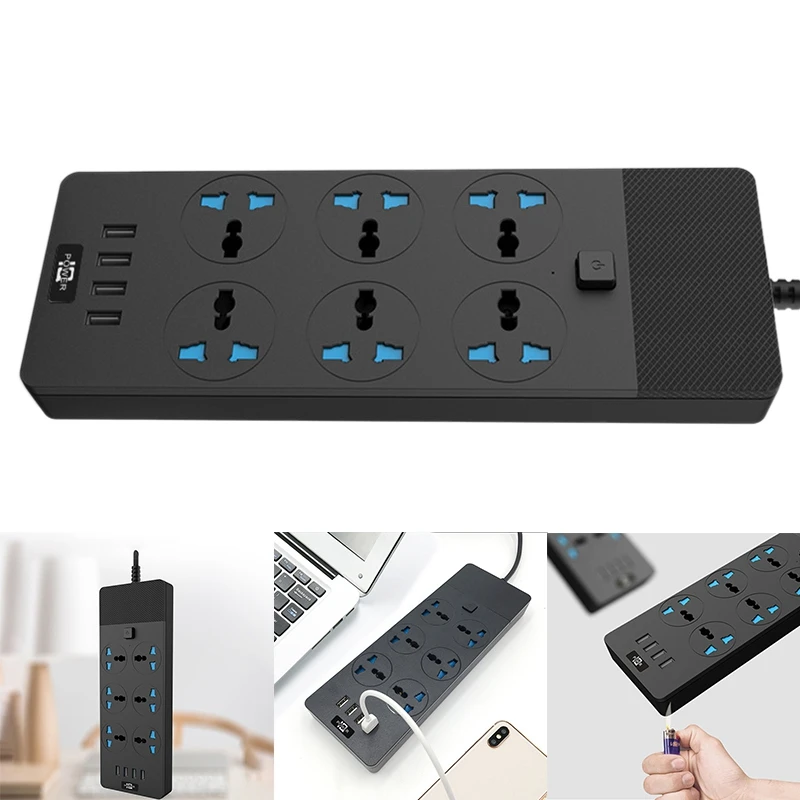 Power Strip With USB- Extension Cord With 6 Outlets 4 USB Charger Desktop Charging Station For Home Office Dorm