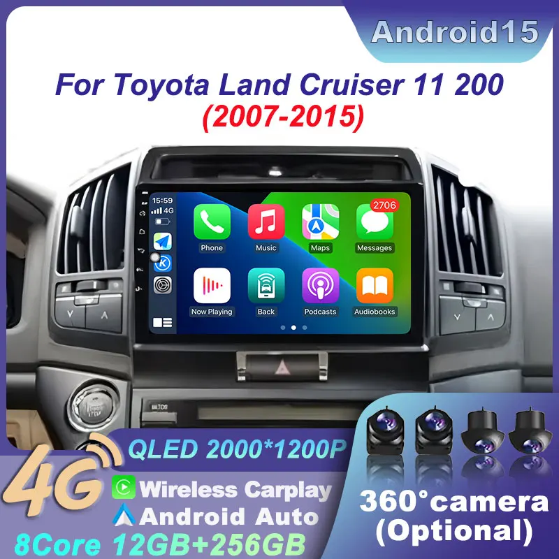 

Android 15 For Toyota Land Cruiser 11 200 2007- 2015 CarPlay Auto Navigatio GPS stereo Head 4G Car Radio Multimedia Video Player