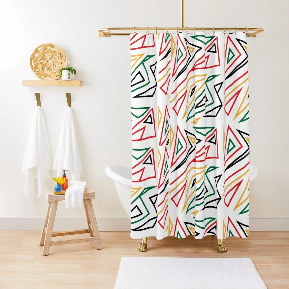 

African Tribal Green Red and Orange Triangle Geometric Pattern Shower Curtain Bathroom Shower Shower Bathroom Curtain