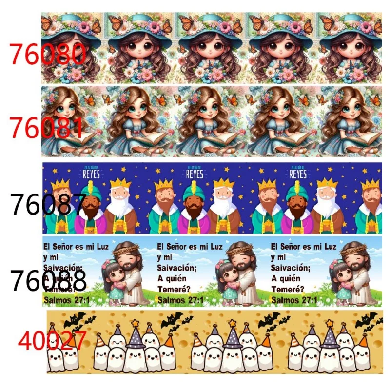 

(5yards)Girl Butterfly Cartoon Printed Grosgrain Ribbon for Hairbows Crafts DIY Accessorics