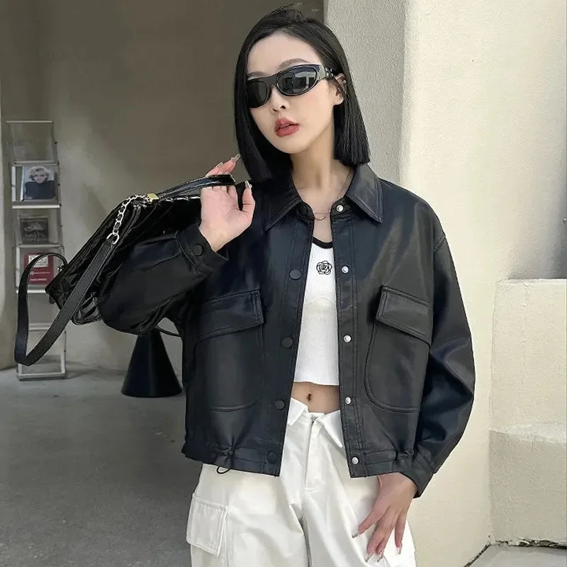 Abbigliamento da moto Giacche Donna Nuovo 2025 Primavera Autunno Nuovo cappotto in pelle PU di alta qualità Capispalla moda donna Capispalla corto