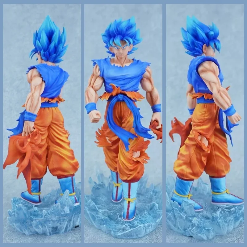 

35cm Dragon Ball Anime Figure Son Goku Kakarotto Super Saiyan God Blue PVC Model Toy with Two Heads Collectible Gift