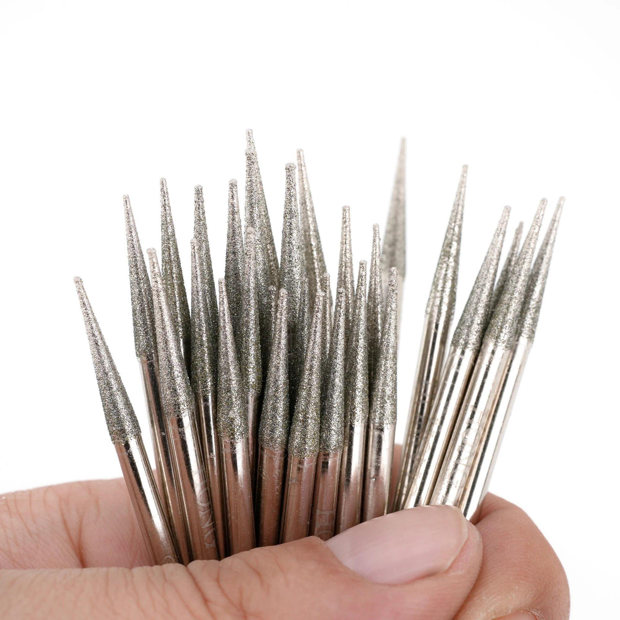 30Pcs 2.35/3mm Shank Diamond Rotary Burr Bits Set Tapered Point Grinding Head for Dremel Glass Stone Jewelry Lapidary Carving