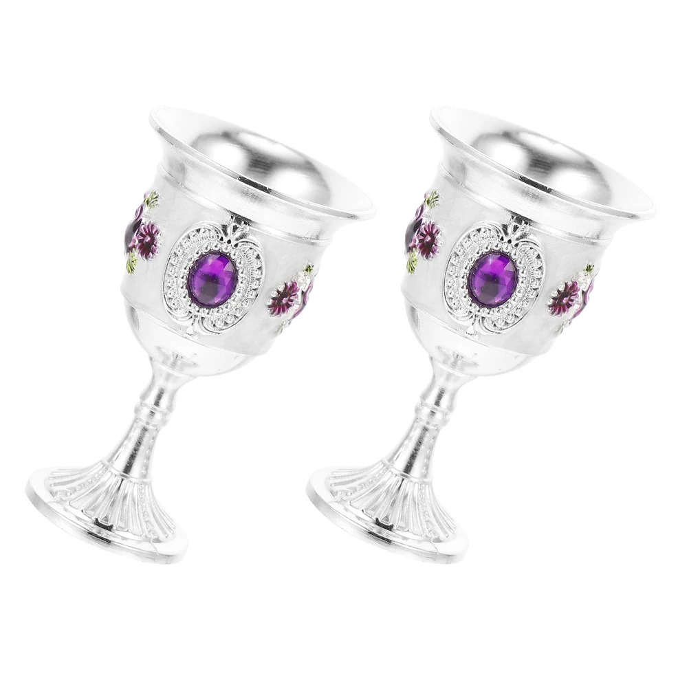 

2pcs Alloy Cup Ribbed Glassware Goblet for Festival Bride Medieval Retro Style Suitable Beverages Anti Drop