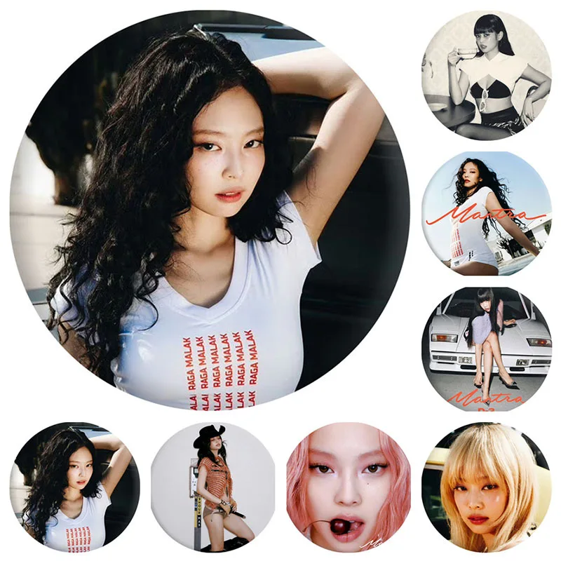 Kpop JENNIE Solo Album Pretty Girl Photo Tinplate Badge Mirror Keychain Bag Pendant Exquisite Accessories Fans Collection Gifts