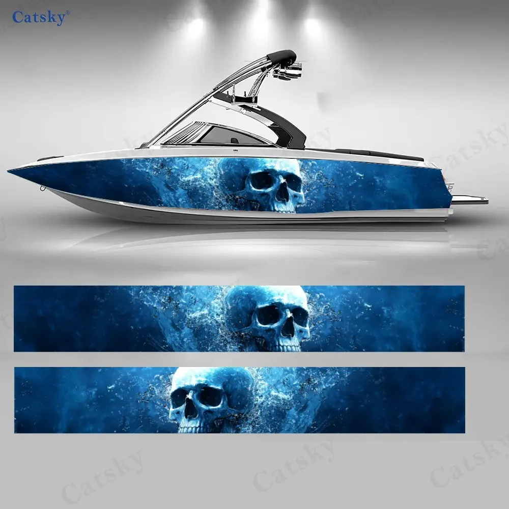 

Наклейки для лодок Deep Sea Ice Blue Skull Boat Stickers, водонепроницаемые, прочные виниловые наклейки из ПВХ для рыболовных лодок, прочный и стильный дизайн