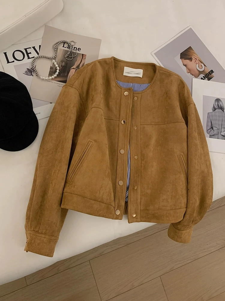 

Sli ort Suede Jaet Women's Korean Faion Cact Size Baseball orm Top Autumn New Sle Versatile Commute Wind