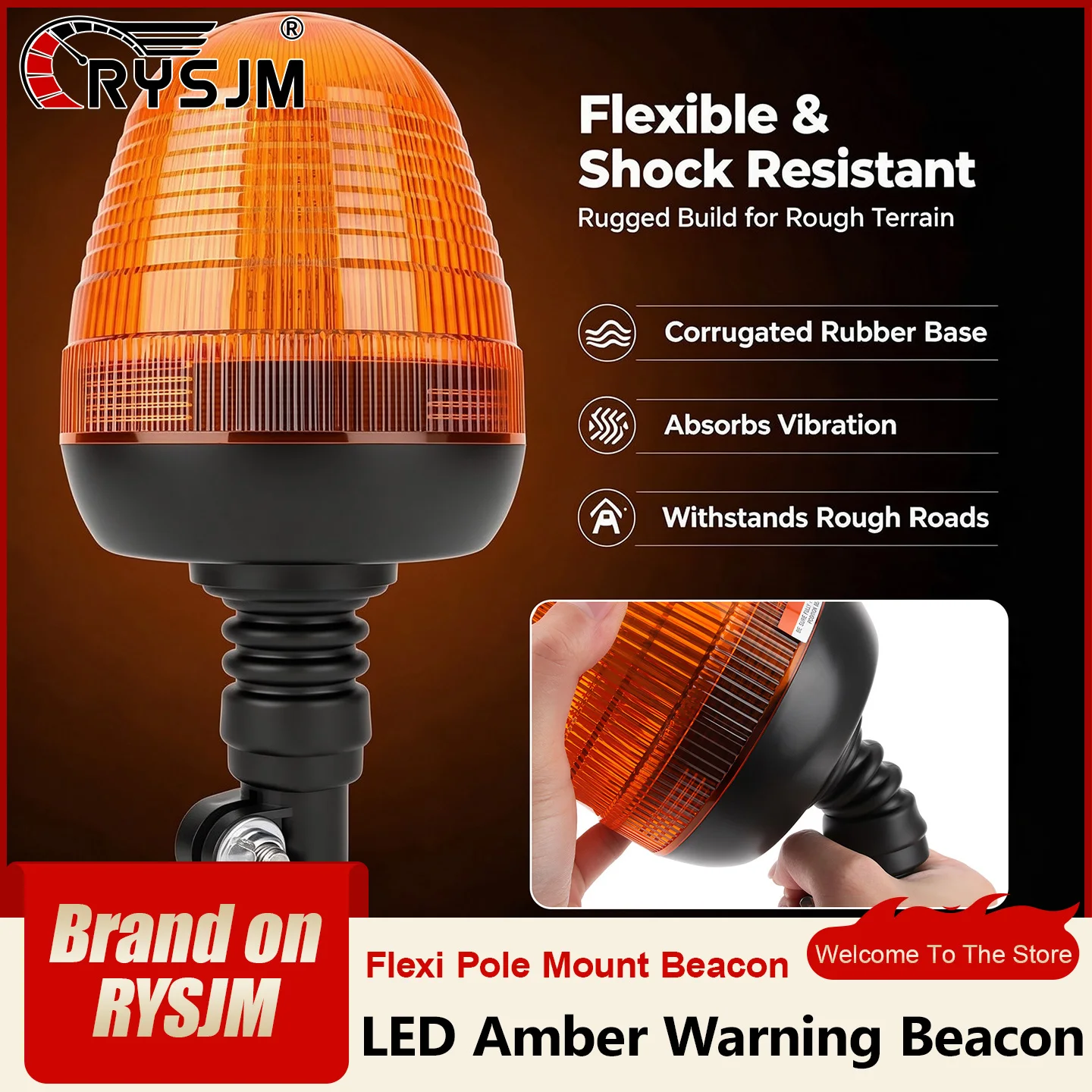 12V24V Universal LED Amber Warning Beacon Light Flexi Pole Mount Strobe Beacon Warning Lamp For Tractor Forklift Truck Harvester