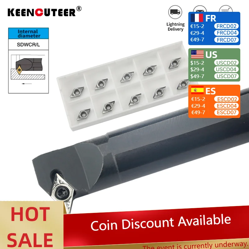 

1pc S10K-SDWCR07 S16Q-SDWCR07 Internal Turning Tool Holder DCMT/DCGT Carbide Inserts Lathe Bar CNC Cutting Tools Set