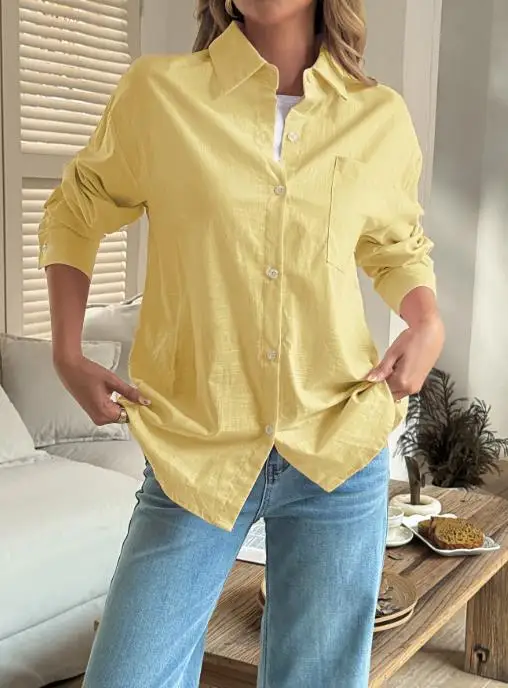 

Women's Clothing 2025 Autumn and Winter Simple Vacation Button Long Sleeved Jacket Shirt Fashionable Casual Retro Shirt