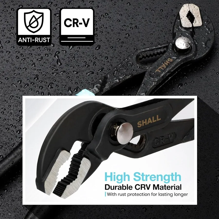 Juego de alicates para juntas de ranura de 3 piezas, 12 91, 2 y 7 pulgadas, con mecanismo PushLock en acero CrV para fontanería y reparación del hogar de ajuste rápido