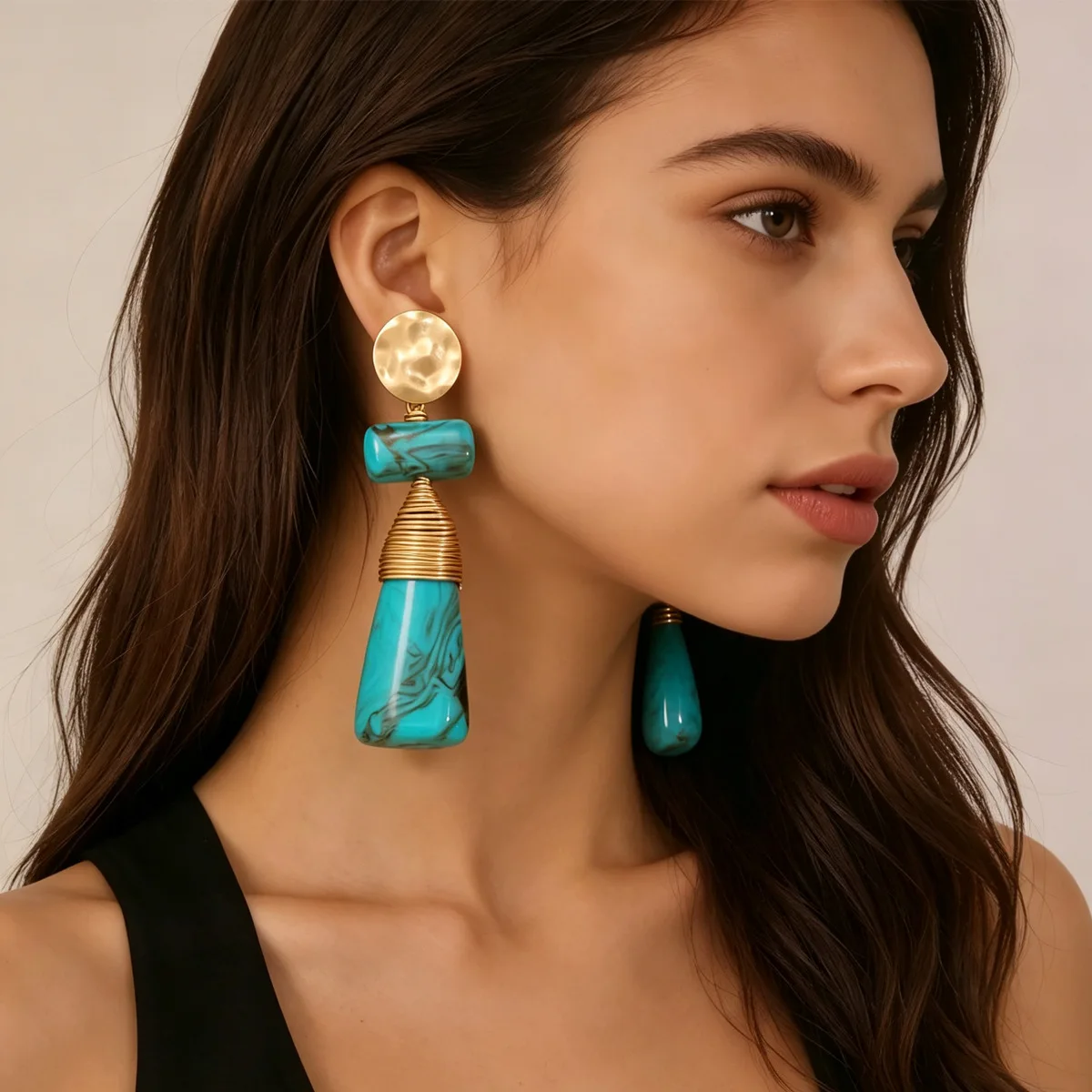 Smudge resin geometric earrings women's turquoise earrings ethnic style bohemian stud earrings wholesale