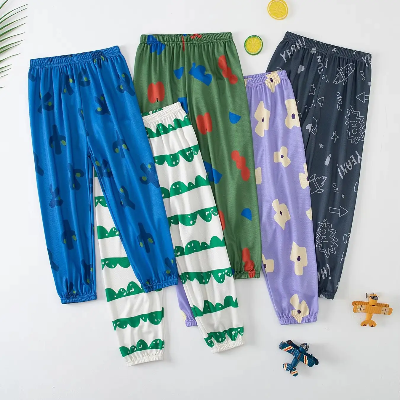 Summer Children's Cute Printed Mosquito Repellent Pants for Boys and Girls, Elastic Waisted Comfortable Pants Kid's Casual Pants