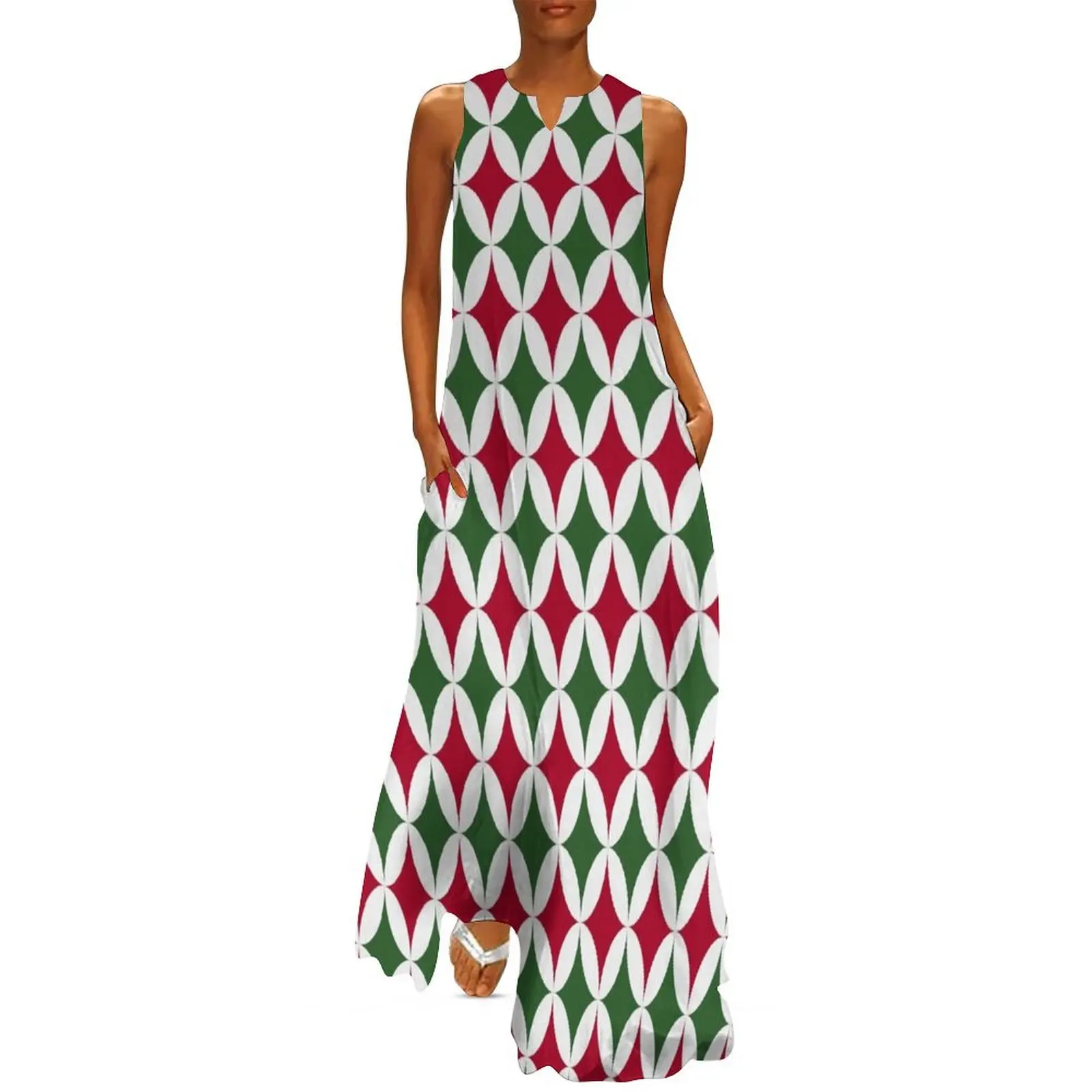 

Festive Christmas Oval and Diamond Long Dress sensual sexy dress for women Bridesmaid dress woman Clothing female