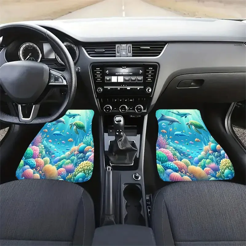 [Crystal Velvet Car Floor Mats] 4pcs Non-Slip Crystal Velvet Car Floor Mats, Ocean World Themed Set, Effectively Collect Hair, K
