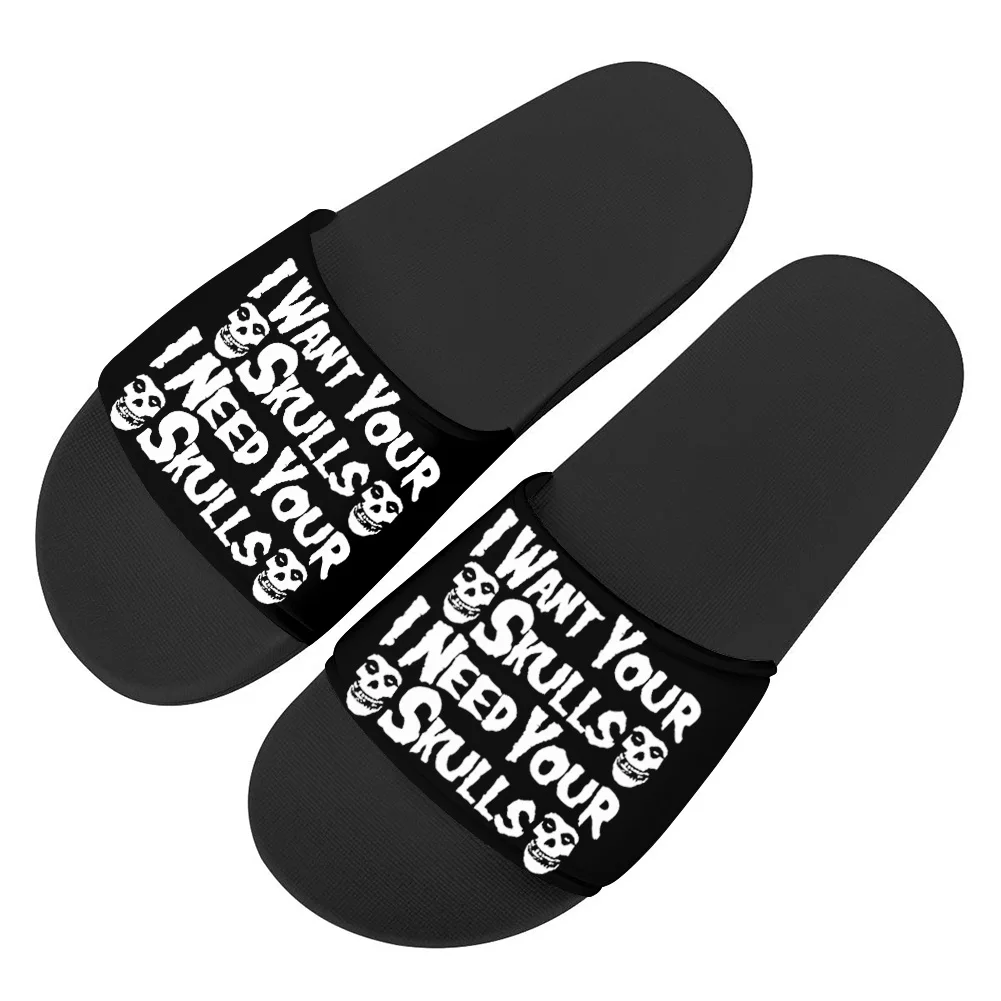 Misfits Skull Shoes Flip Flops Home Slipper Mens Women Teenager Family Slippers Bathroom Pool Casual Sandals Custom
