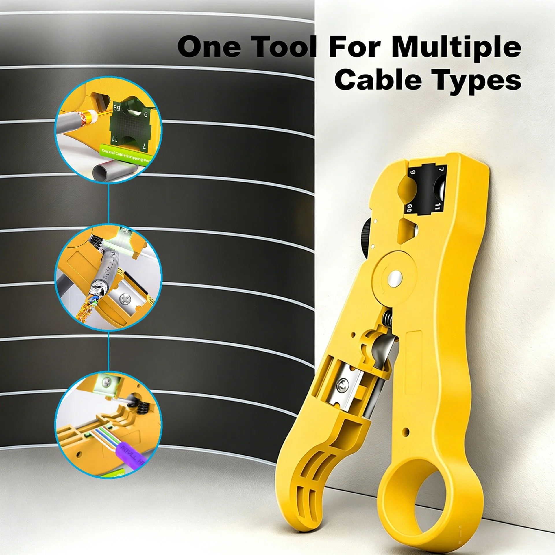 ROVLL All-In-One RJ45 Stripper Cable Stripper Wire Stripper Coaxial Cable Stripper RG59 RG6 RG7 RG11 Cutter for Round Flat Cable