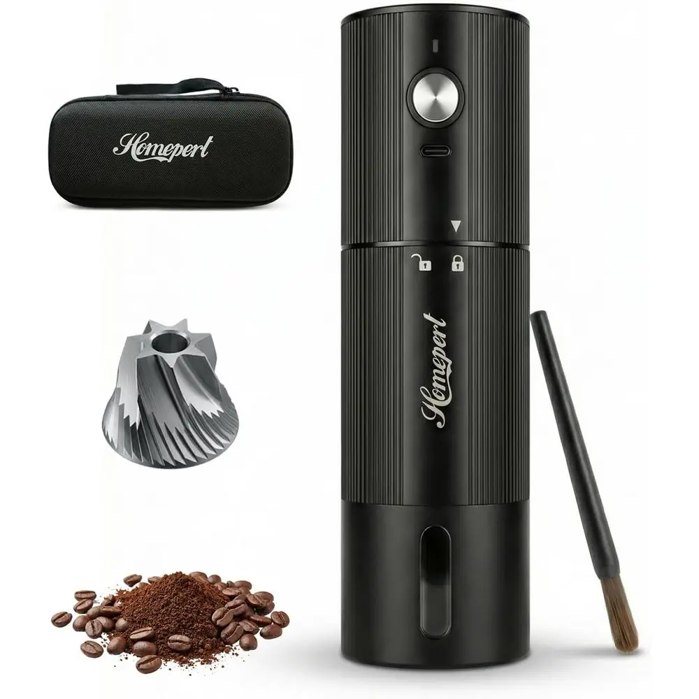 

Portable High-Capacity Electric Coffee Grinder: 7-Blade Stainless Steel, 45 Settings, Rechargeable Battery, Travel-Friendly Desi