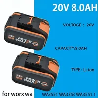 For Worx 20V 8.0Ah Lithium Battery Rechargeable WA3553 WA3551 WA3553.1 WA3570 for All WORX Electric and Garden Tools