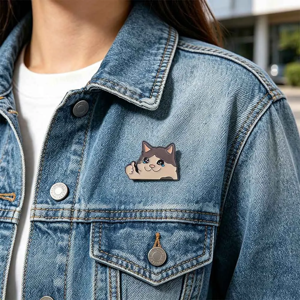 New Thumb Up Design Enamel Pin Kawaii Style Crying Cat Lapel Badge Humorous Cute Animal Brooch Party
